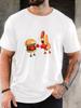 Cartoon Burger Hot Dog Fight Print Unisexs Crew Neck Short Sleeve Tee Soft Summer Top For Food Lover Daily Street Basic Outfit Wear