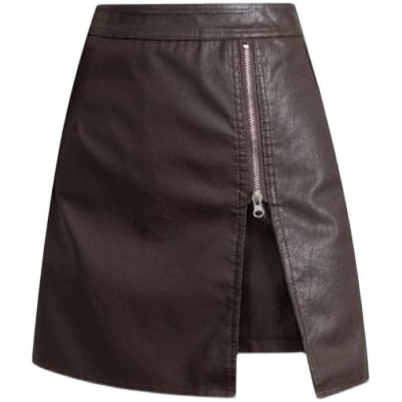 Dámská midi sukně s vysokým pasem z PU kůže s rozparkem - Móda podzim/zima 2023, A-line bodycon design