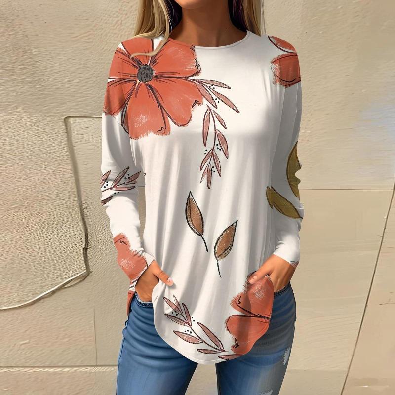 Women's Loose Round Neck Floral Print Long Sleeve T-Shirt Top 3d T-Shirts Women’s