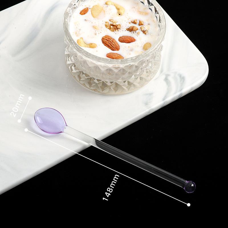Glas-Rührlöffel Langer Griff Transparent Bunt Hitzebeständig für Kaffee Milchtee Zuhause Restaurant Catering-Bedarf