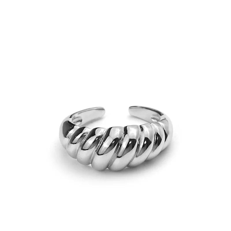 

18K Gold Plated Stainless Steel Twist Bread Design Ring Croissant Adjustable Rings for Women Thick Stacking Band Couple Jewelry resizable серебряный