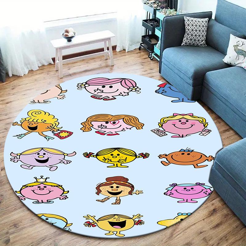 Herr. Herren Teppich Little Miss Rund, Teppich für Wohnzimmer Schlafzimmer Sofa Spielzimmer Dekor, Rutschfeste Bodenmatte