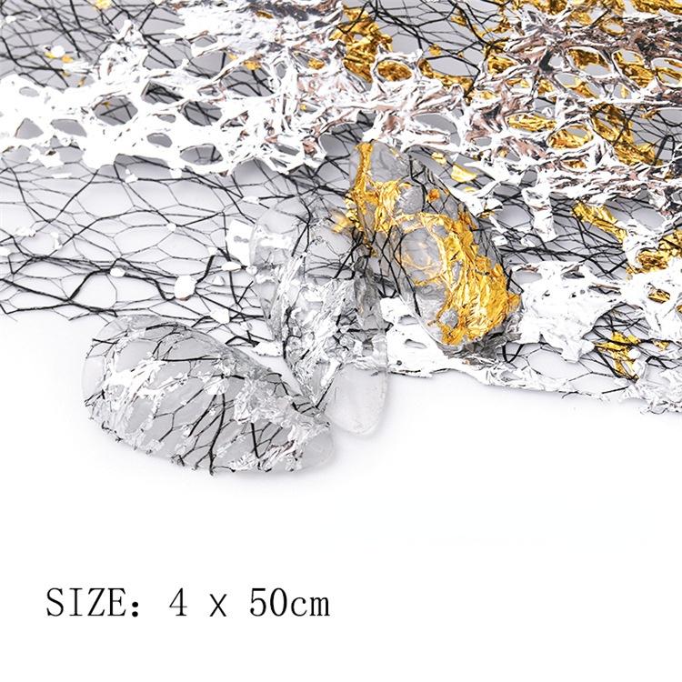 1 Stück 3D Netz Nageltattoo Gold Silber Netzlinienband auf Nägeln Holo Klebe Seidenfolie Nagelkunst Dekorationen Nagellack Aufkleber 4*50cm