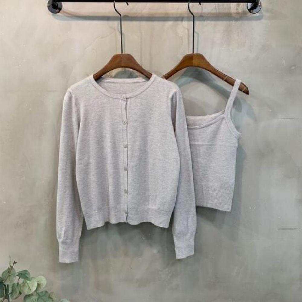 C S In The Room Tobu baSiC Long Sleeve Knit Cardigan Strap CamiSole Set 5 Color