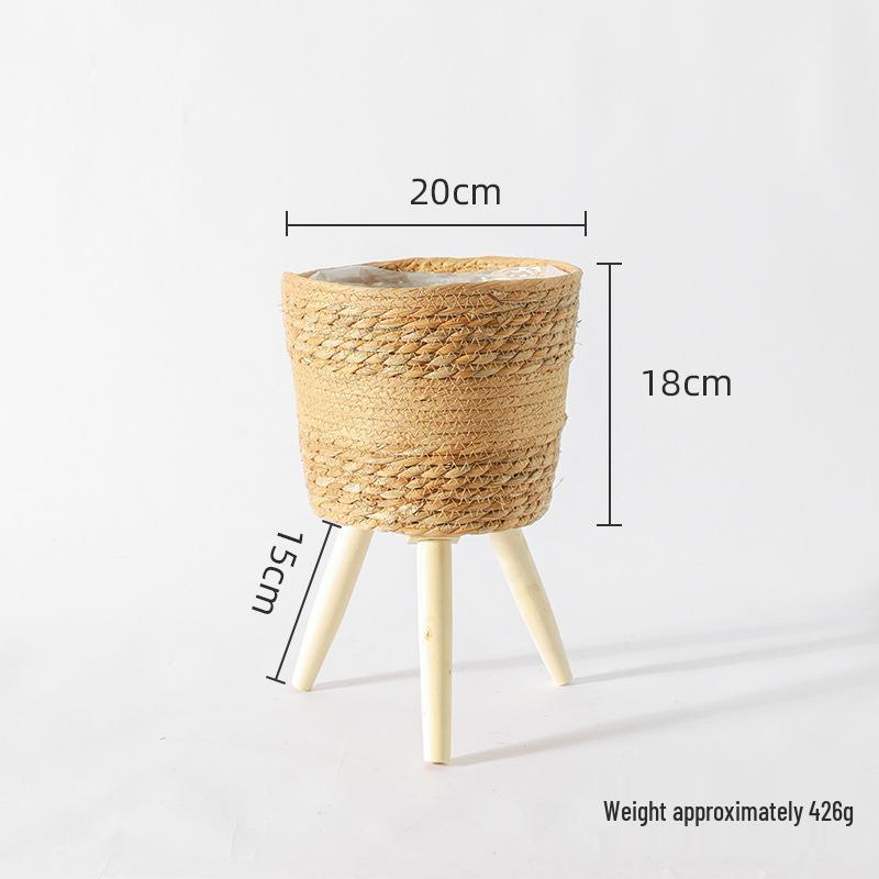 Nordic Rattan Woven Flower Pot and Stand for Living Room/Balcony Decor.