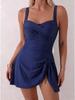 New Cross Pleated One-piece Swimsuit with Side Knot and Waist Cinching for Slimming, Bikini Swimsuit for Women's Summer Dress Set