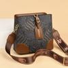 Women's PU Leather Bucket Bags Shoulder Bags for Ladies Large Crossbody Bags Wide Strap Fashion Embroidery High Quality