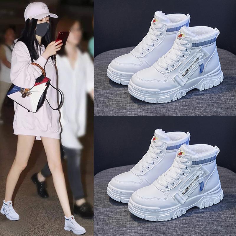 Winter New Shoes for Women Leather Boots Warm Plush Ankle Boots Ladies High Tops Leather Casual Shoes Snow Boot