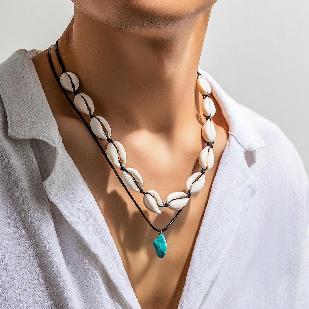 

Creative Shell Irregular Turquoise Necklace Men S Hip-Hop Niche High-End Simple Collarbone Chain Jewelry