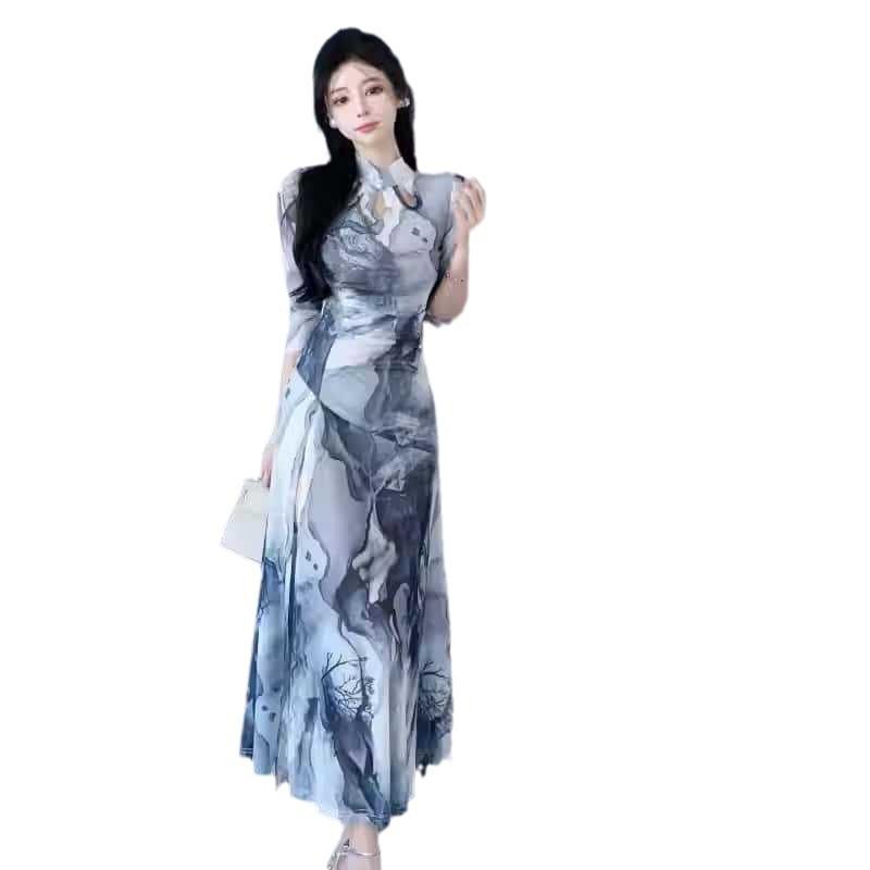 New new Chinese-style improved cheongsam temperament slim sexy high split dress women's spring and summer long skirt
