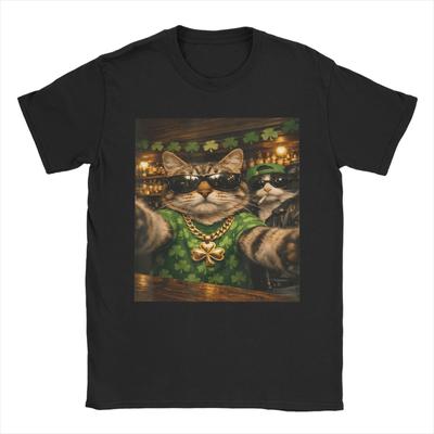 Unisex TShirt Cats Selfie Funny Cat St Patricks Day Leisure  Cotton Tees Short Sleeve T Shirts Crewneck Clothing Birthday Gift