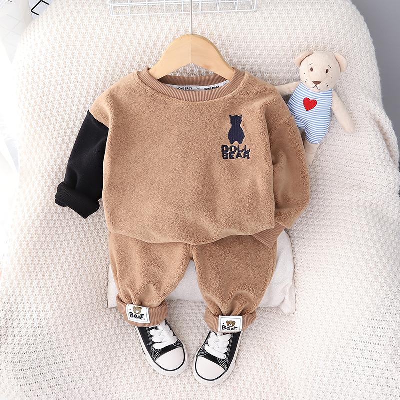 

Костюм для мальчика на весну, свитер New Baby Plus Velvet, детский костюм-двойка из тонкого бархата на осень и зиму 120cm