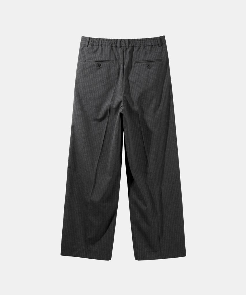 ASP Striped Single-Pleat Wide Slacks - Charcoal Gray