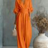 Women's V Neck Short Sleeve Wide Leg Jumpsuit Wrap Waist Elegant Casual Outfit
