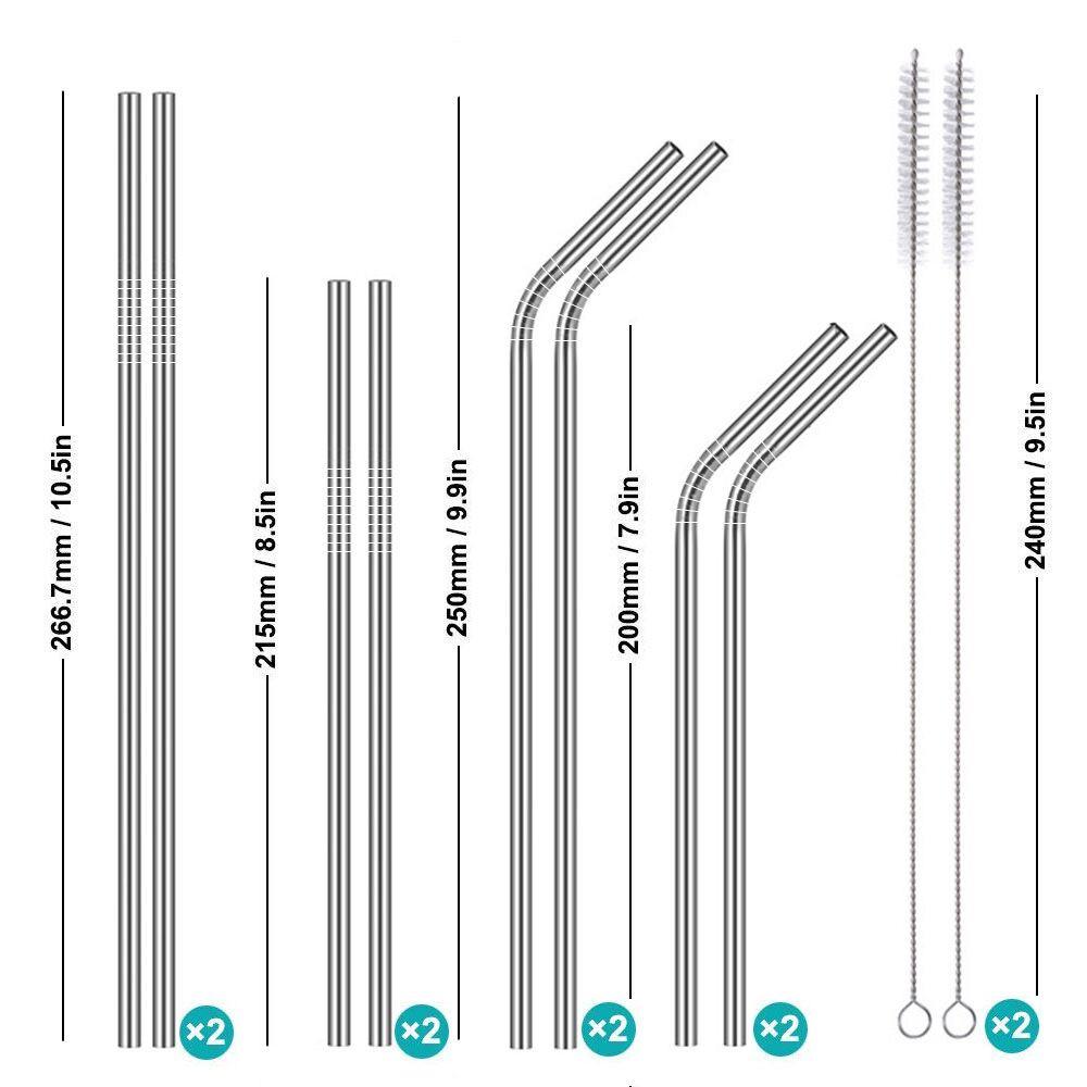Long Stainless Steel Metal Drinking Straws With Cleaning Brushes Set Recycle