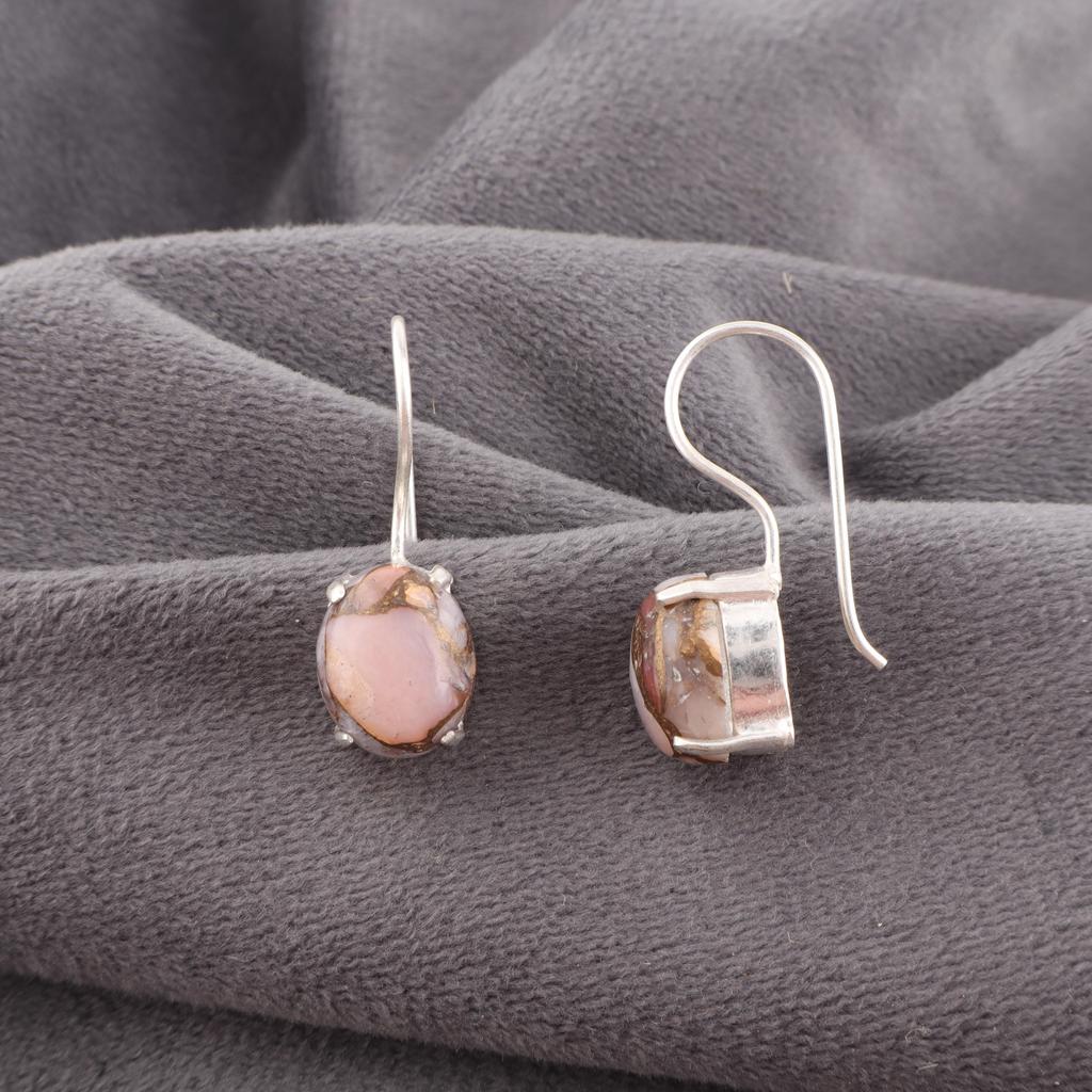 Pink Opal Turquoise Earrings, Handmade Gemstone Earrings, 925 Solid Sterling Silver Earrings Antique Jewelry, For Engagement Gift