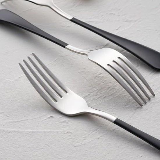 Besteckset Messer Gabel Löffel 10 Teile 2 Personen Edelstahl schlicht nahtlos integriert täglicher Gebrauch Silber/Schwarz