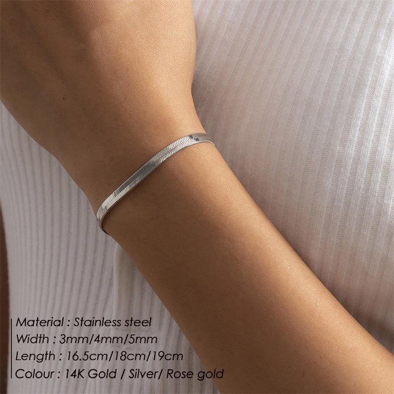 eManco Women's Stainless Steel Snake Chain Bracelet - Thin, Versatile, Flat Style, Perfect for Couples