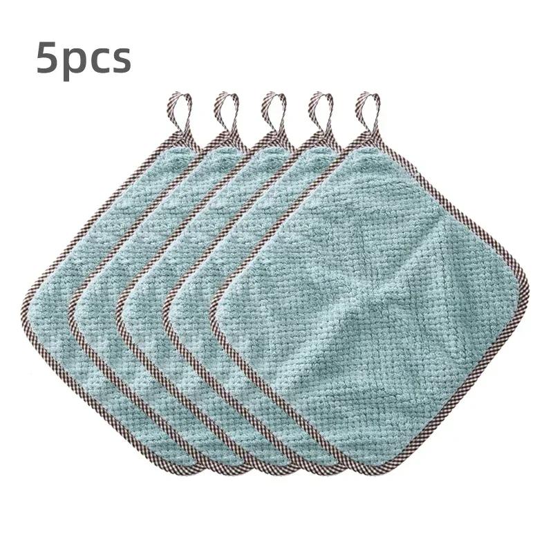 Double-sided Soft Skin-friendly Coral Fleece Towel Quick Drying Super Absorbent Hanging Kitchen Dishwashing Cleaning Cloth Tools