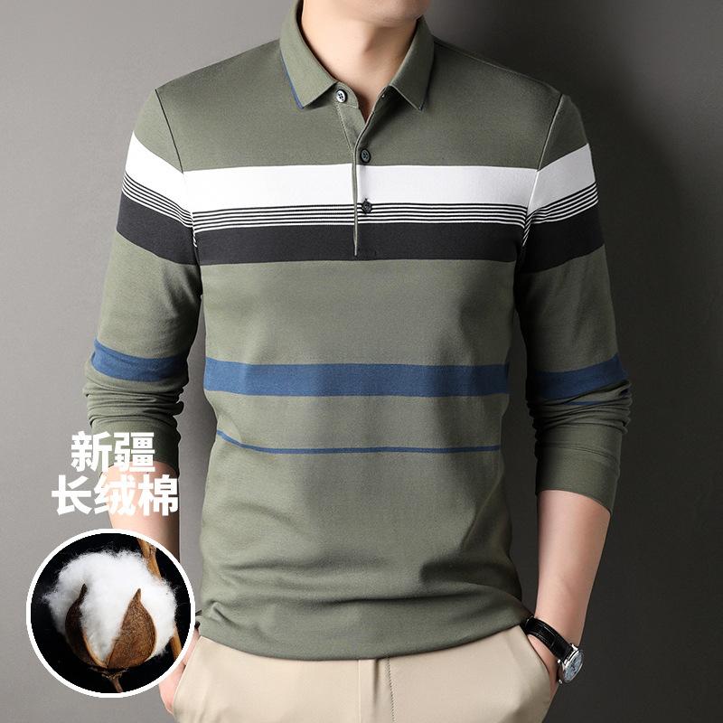 

Модная деловая повседневная футболка с длинным рукавом, мужская новая осенняя рубашка поло, мужской полосатый топ с лацканами 185/56/3XL