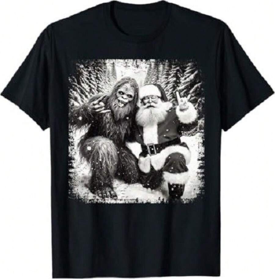 Santa With Bigfoot Christmas Lights Funny Sasquatch Believe T-Shirt , UNISEX Tee S разноцветный