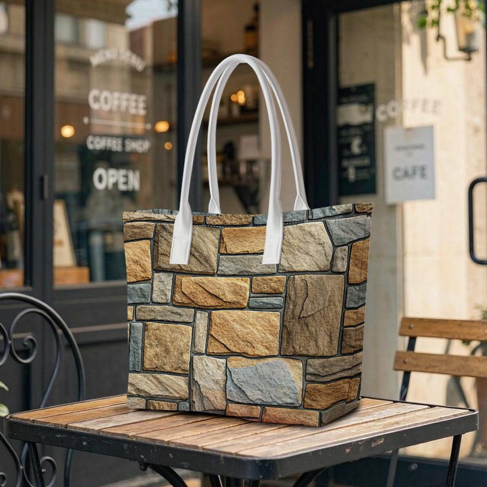 Vintage Stone Pattern Tote Bag Fashion Casual Large Capacity All-match Portable Shoulder Bag for Daily Use