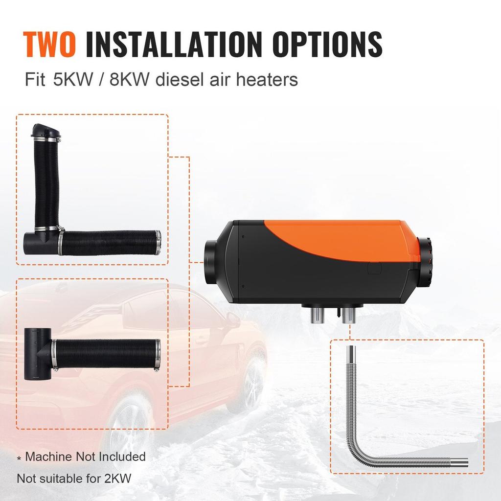 Diesel Heater Pipe Ducting Set, 3" Extendable Air Duct Hose, 1" Stainless Steel Exhaust Pipe, 2 Air Vents, Tee Air Outlet Connector and Hose Clamps,