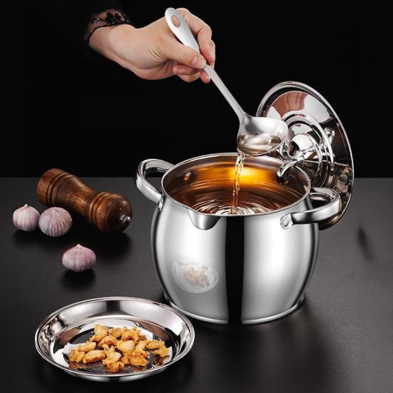 Stainless Steel Oil Pot with Double Handles And Strainer Large Capacity Oil Container with Lid Heat-Resistant Rust-Proof Multi-Purpose Kitchen Tool