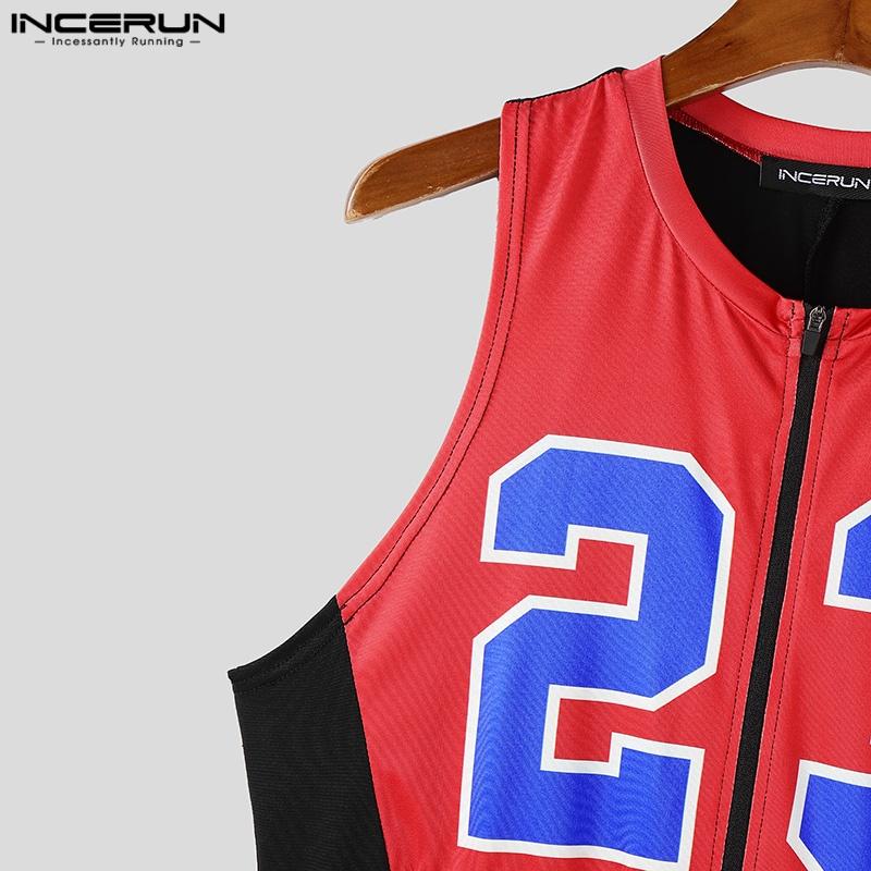 INCERUN Men Sleeveless Letter Print Homewear Skinny Jumpsuits Romper One Piece Suit