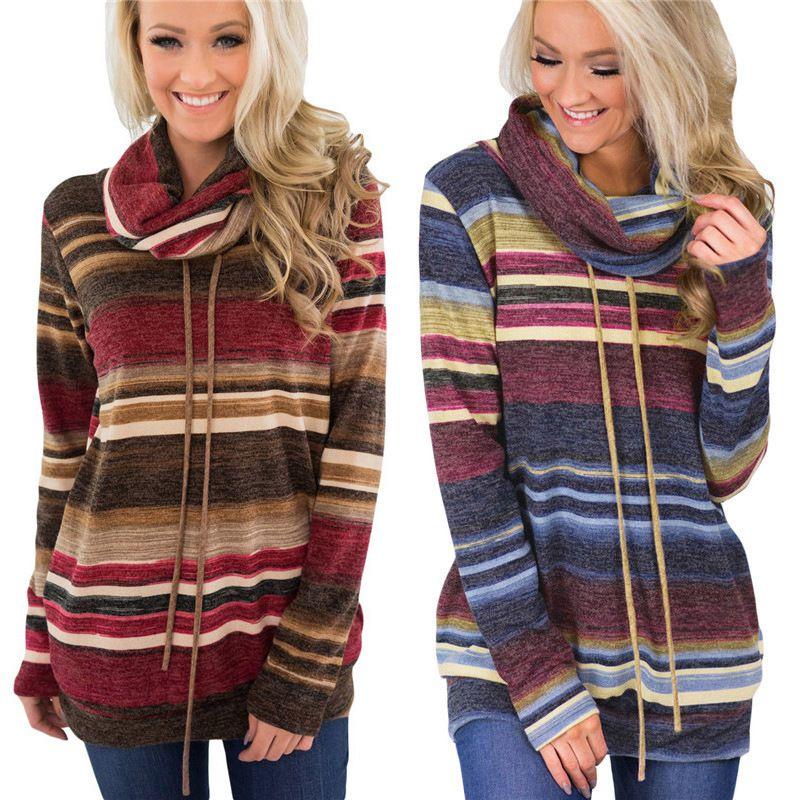 Womens Hoodie Blouse Sweatshirt Long Sleeve Jumper Pullover Striped Top Shirt