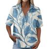 Damen Vintage Blumenprint Kurzarmhemd Lockerer Schnitt Knopfleiste Kragen Freizeitbluse Leichtes Atmungsaktives Gewebe