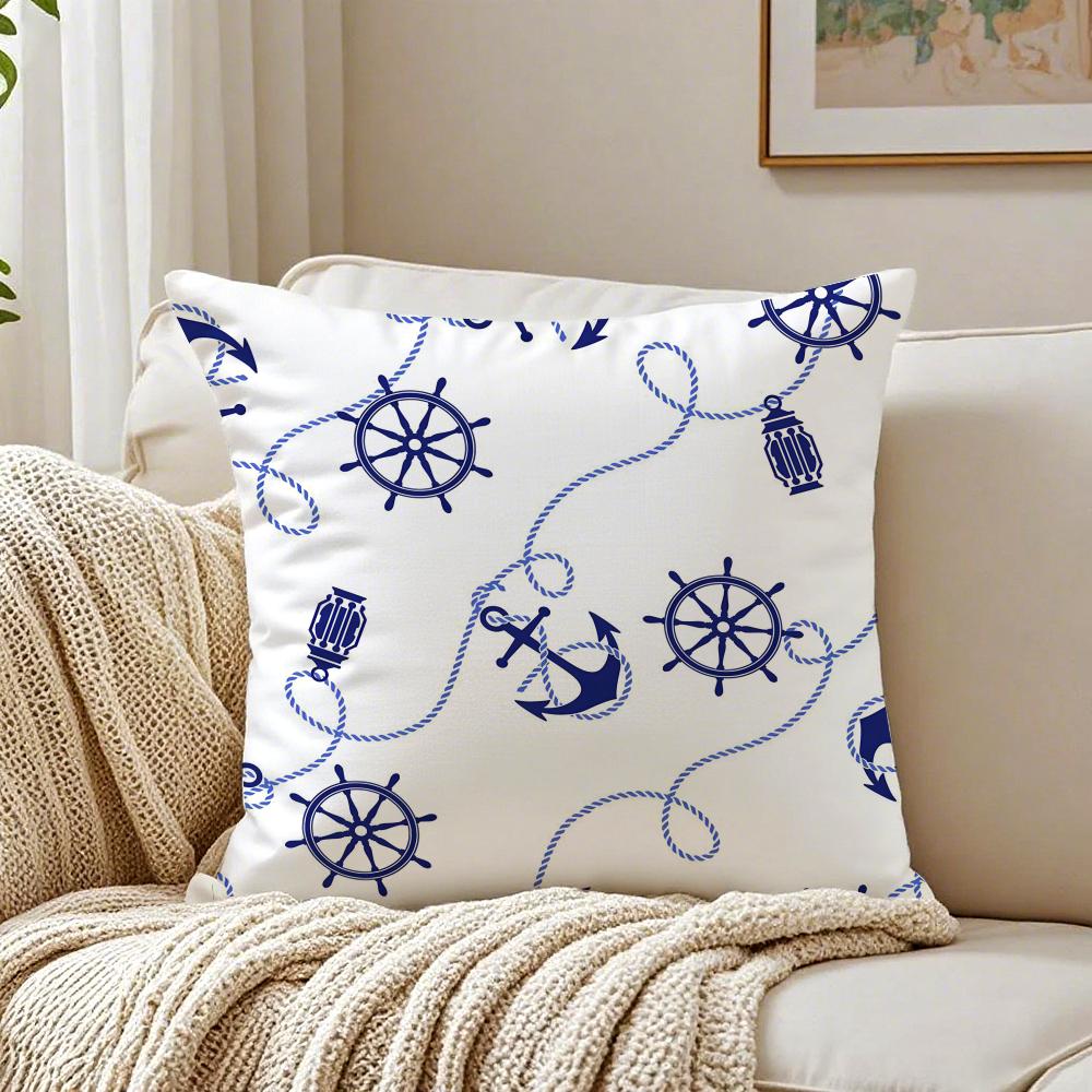 Nautical Calm Art Marine Theme Rudder Anchor Animals Cushion Cover Pillowcase Antidustmite Living Room Sofa Decor Cushion Room