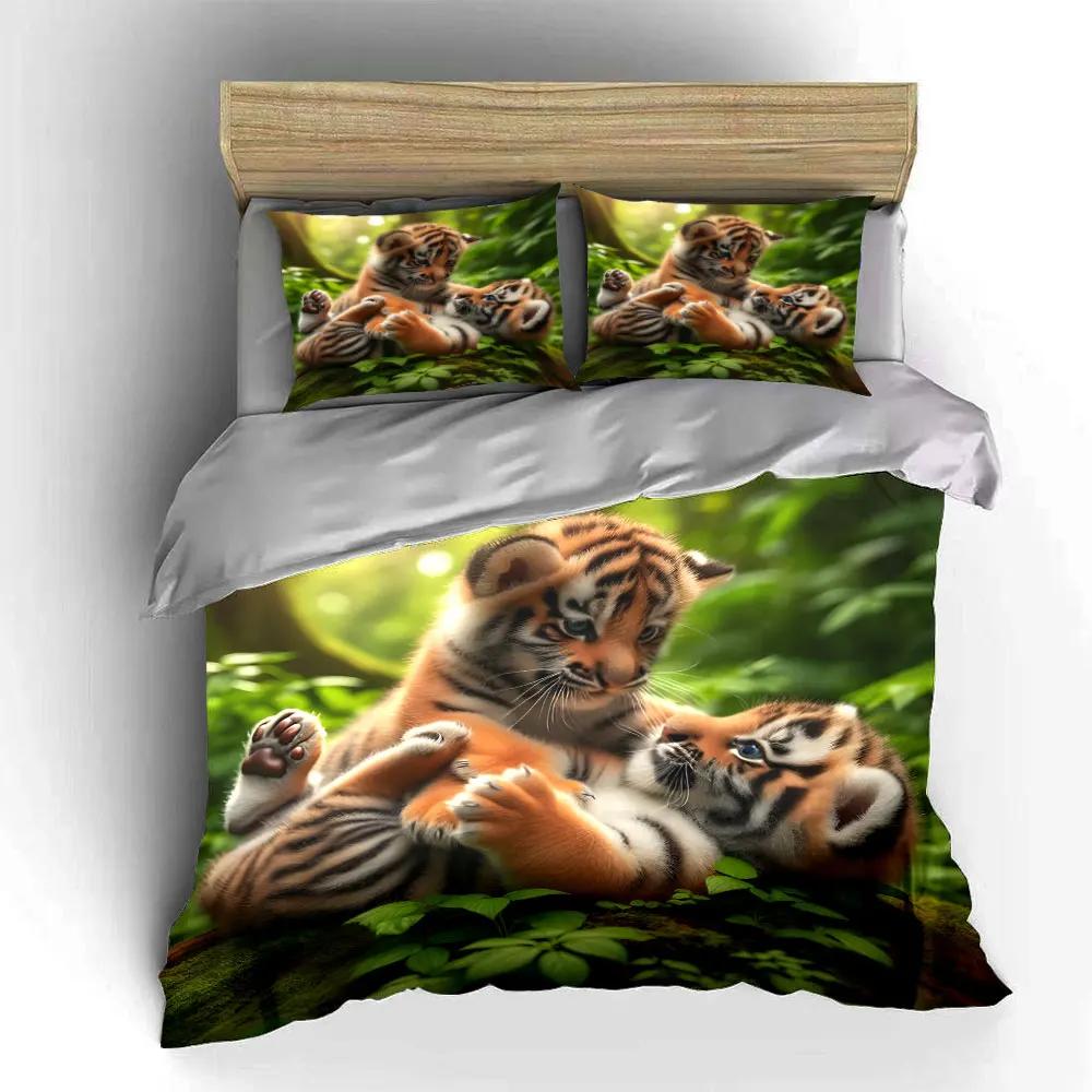 "Adorable Tiger Cub Decor Set" Soft Comfortable Duvet Cover Bedding Set Included 1*Duvet Cover & 2*Pillowcases gift