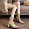 Thick Heel Square Head Rear Zipper Heightening Short Boots Wind Skinny Martin Boots  Fairy Suede