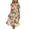 Women's Casual V Neck Short Sleeve Floral Print Midi Dress Wrap Style Lightweight Summer Dress with Tie Waist