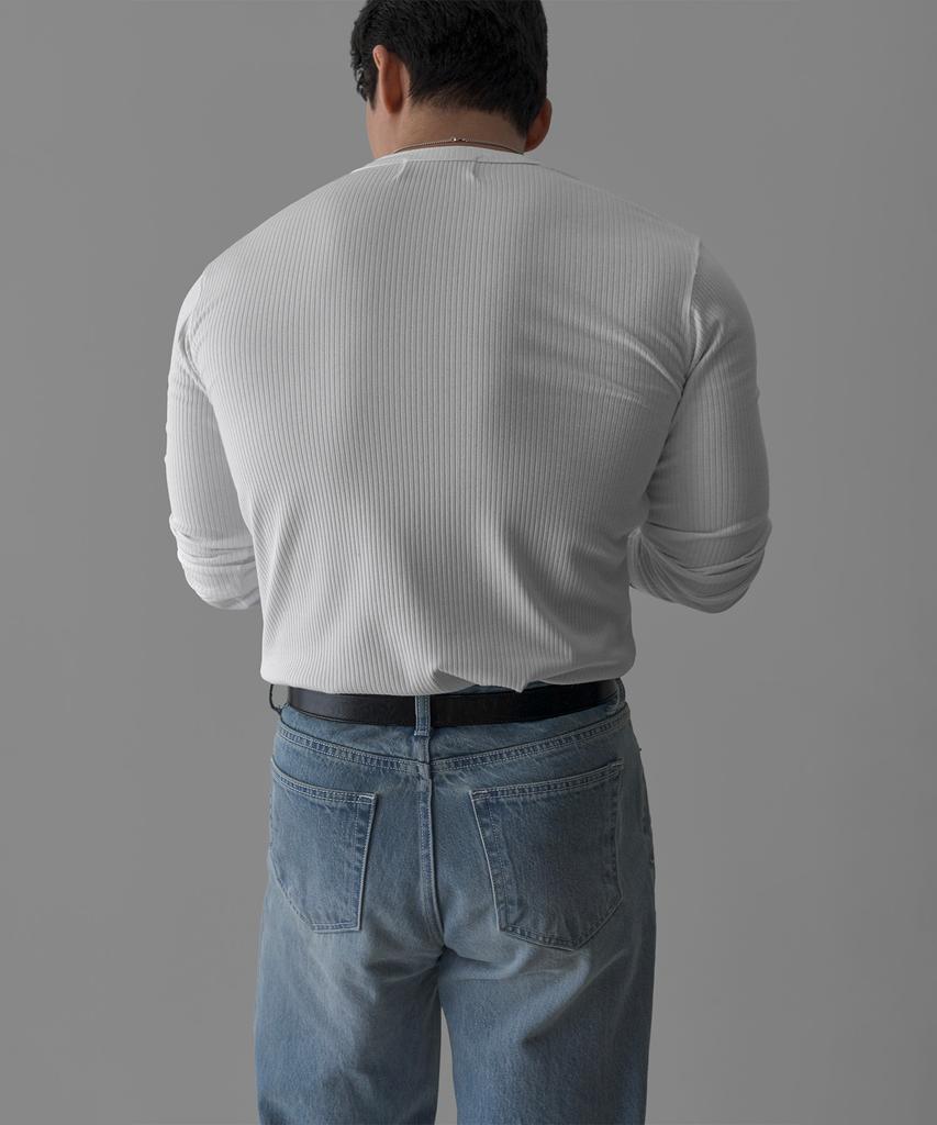 Baulopeulodeogteu Soft Ribbed Muscle Henley Neck Knit Tee [White]