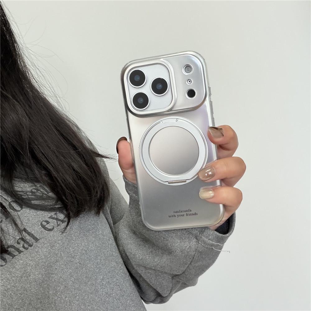 INS Electroplated Silver Magnetic Rotating Stand Phone Case for iPhone 17 Pro Max, 15, 14, 13