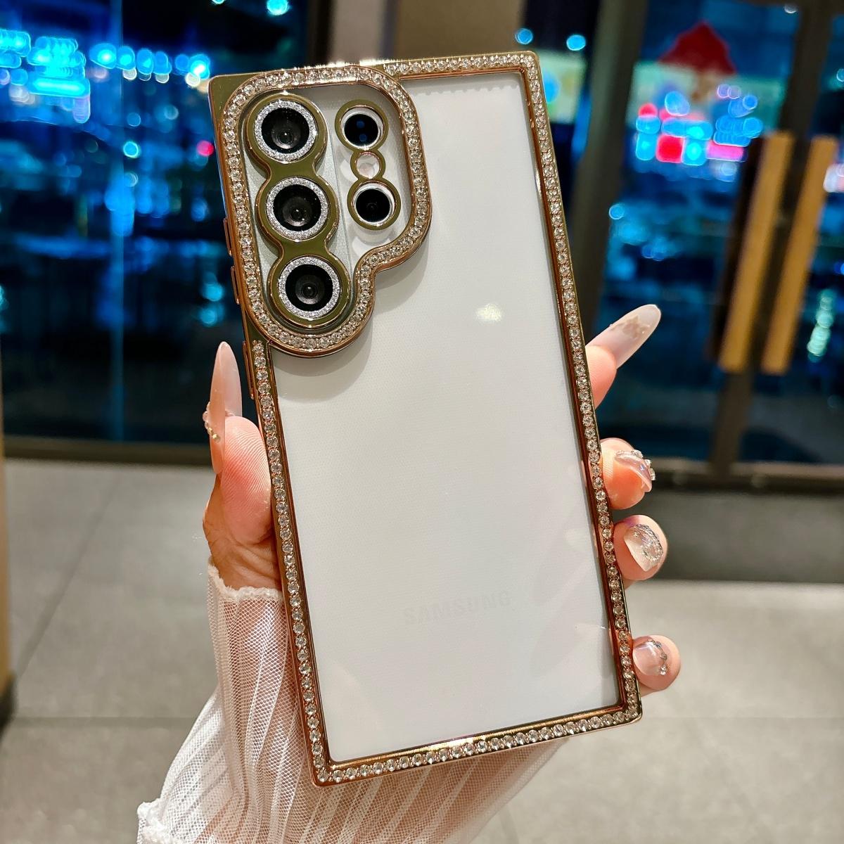

Fashion Glitter Diamond Edge Soft TPU Phone Case For Samsung S26 S25 S24 S23 S22 Ultra Plus Plating Rhinestone Shockproof Cover Galaxy S24 Ultra золотой