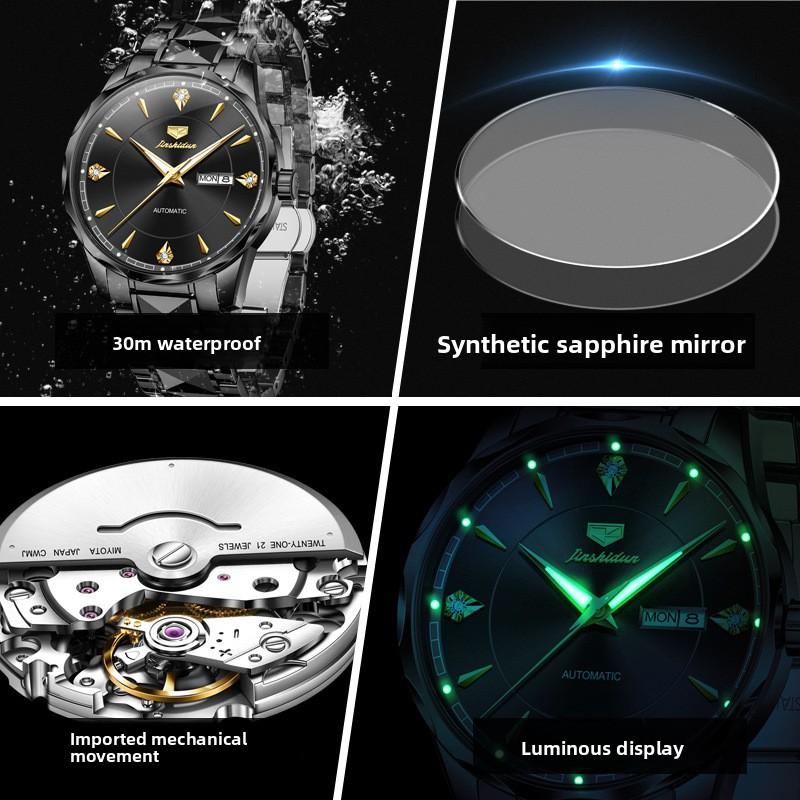 JINSHIDUN Fully Automatic Mechanical Watch with Double Calendar, Waterproof and Luminous for Men