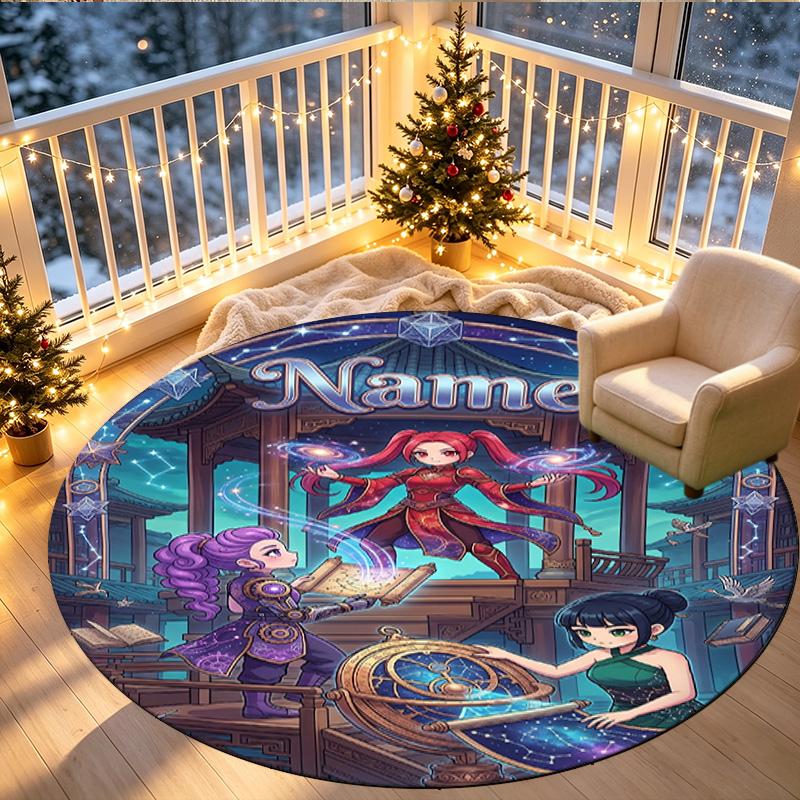 Custom Name Personalized Kpop Demon Hunter Print Round Rug, Versatile Home Decor Carpet, for Playroom, Apartment, Balcony, Entryway, Hallway Gift