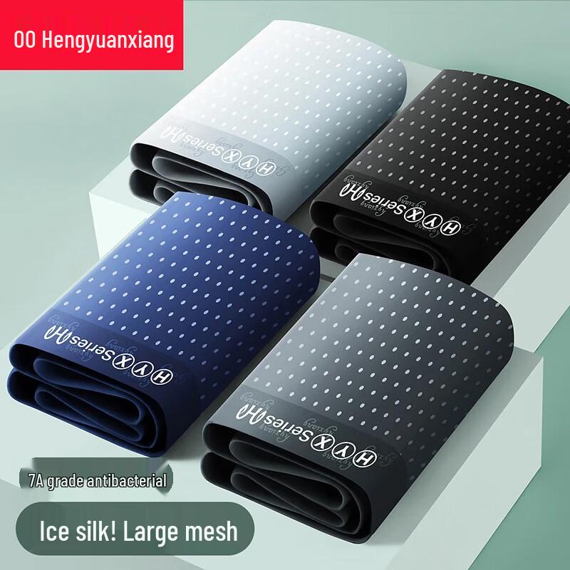 Hengyuanxiang Men's Plus Size 7A Antibacterial Ice Silk Mesh Boxer Briefs