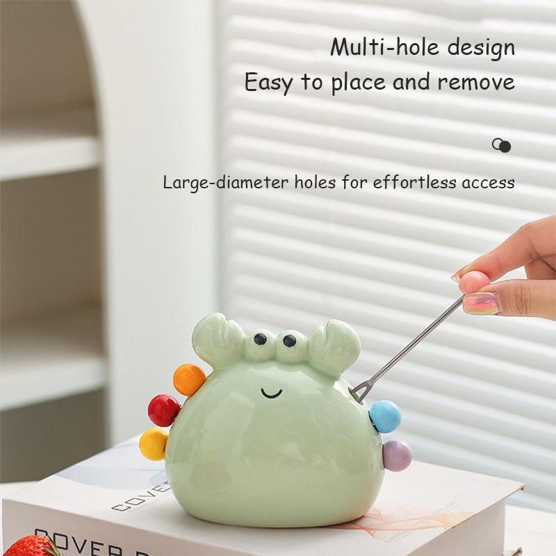 Crab Fruit Fork Set With Ceramic Holder - Stainless Steel Dessert Forks & Cute Storage Jar Kit