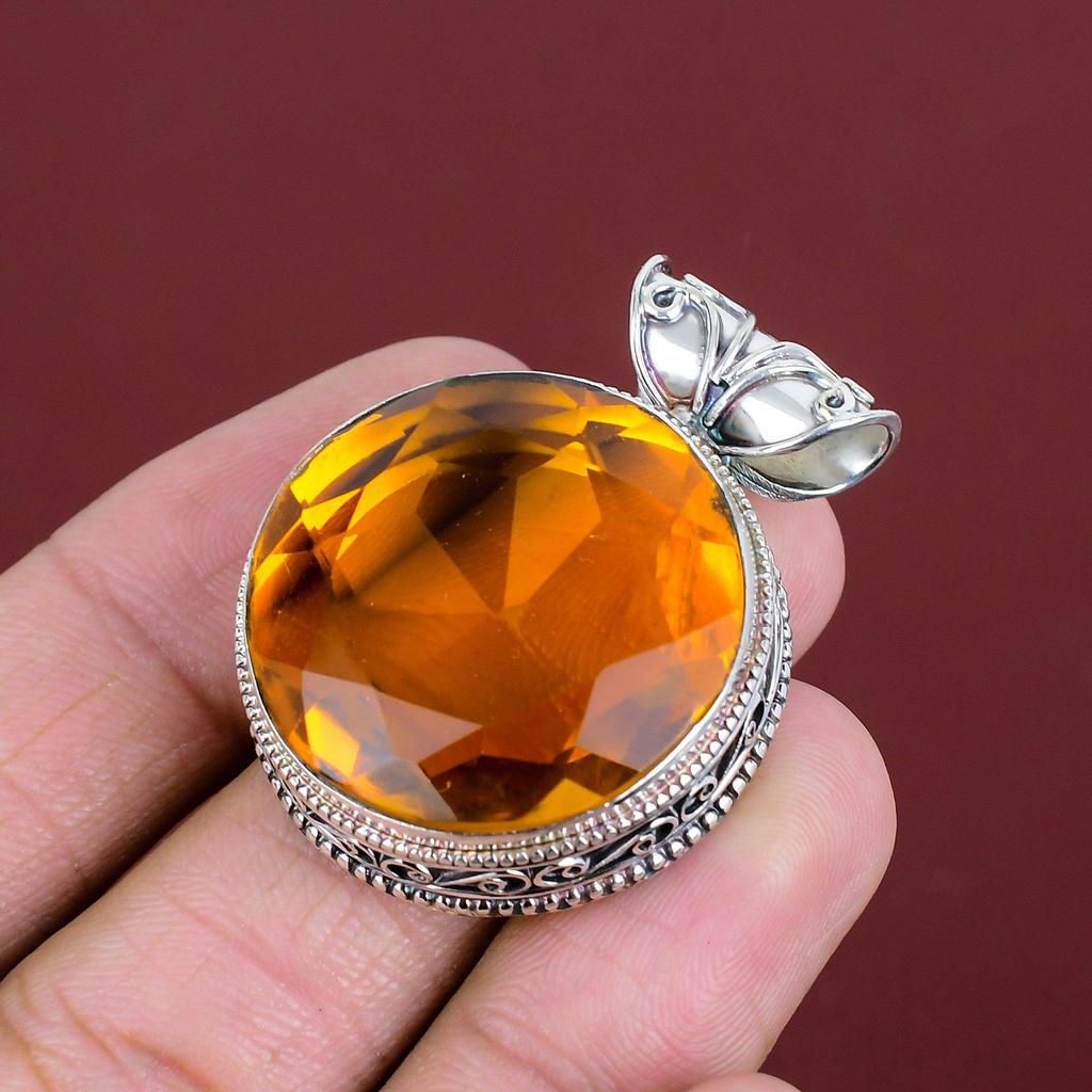 Faceted citrine gemstone pendant 925 sterling silver pendant beautiful vintage pendant birthstone jewelry handmade pendant engagement gifts