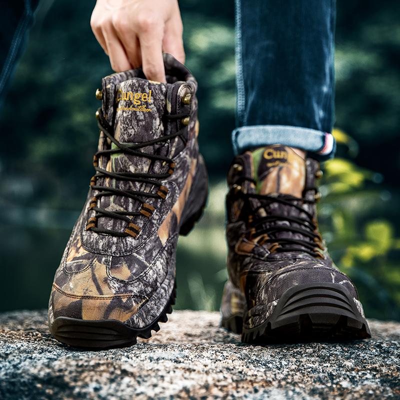 High-top Boots Men Anti-slip Lace-up Shock-absorbing Casual Shoes Men Wear-resistant Outdoor Comfortable Hiking Shoes Men