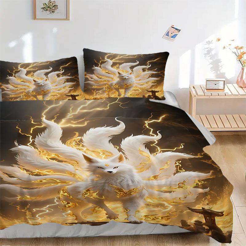 

3pcs Mythical Fox Duvet Cover Set, Cover For Bedroom Guest Room (1 Duvet Cover + 2 Pillowcase, Without Quilt), yy250922218 135x200cm