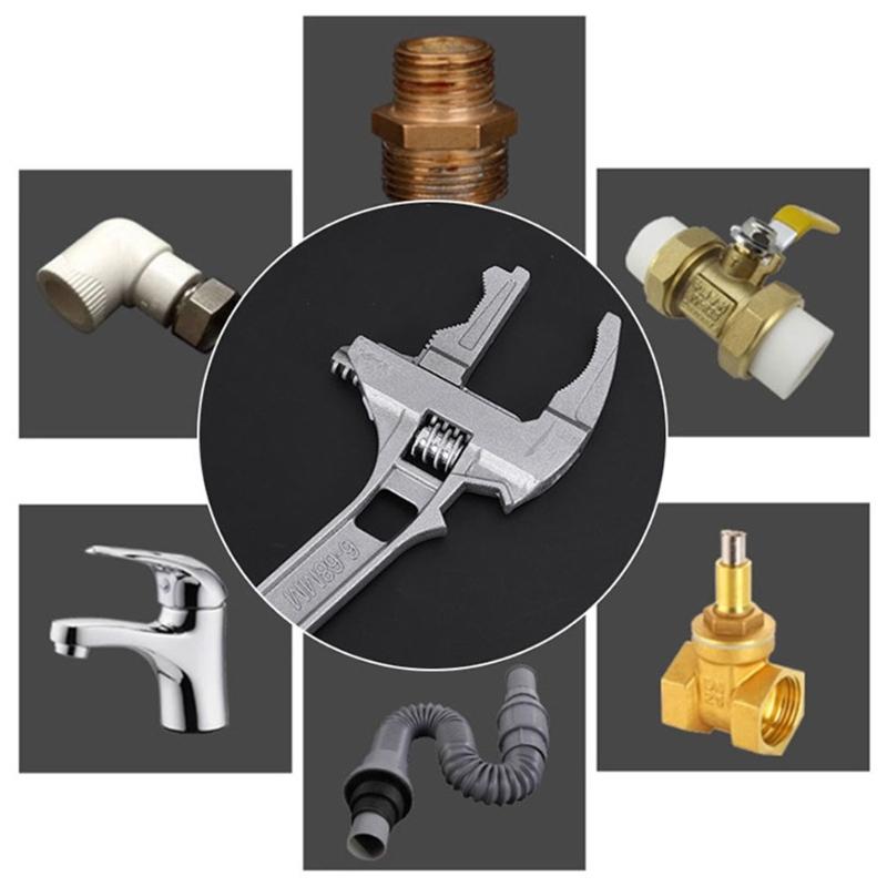 Adjustable Aluminum Alloy Wrench with Short Handle 6 To 68mm Wide Opening Jaws Spanner Nut Tool for Bathroom Washbasin