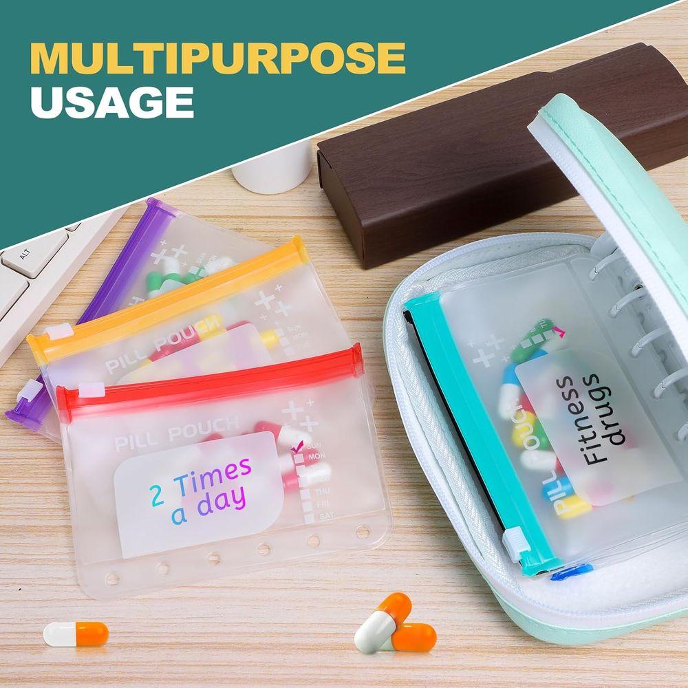 Large 7-Day Waterproof Pill Organizer with Color-Coded L-Size Zippered Pouches for Weekly Medication Storage