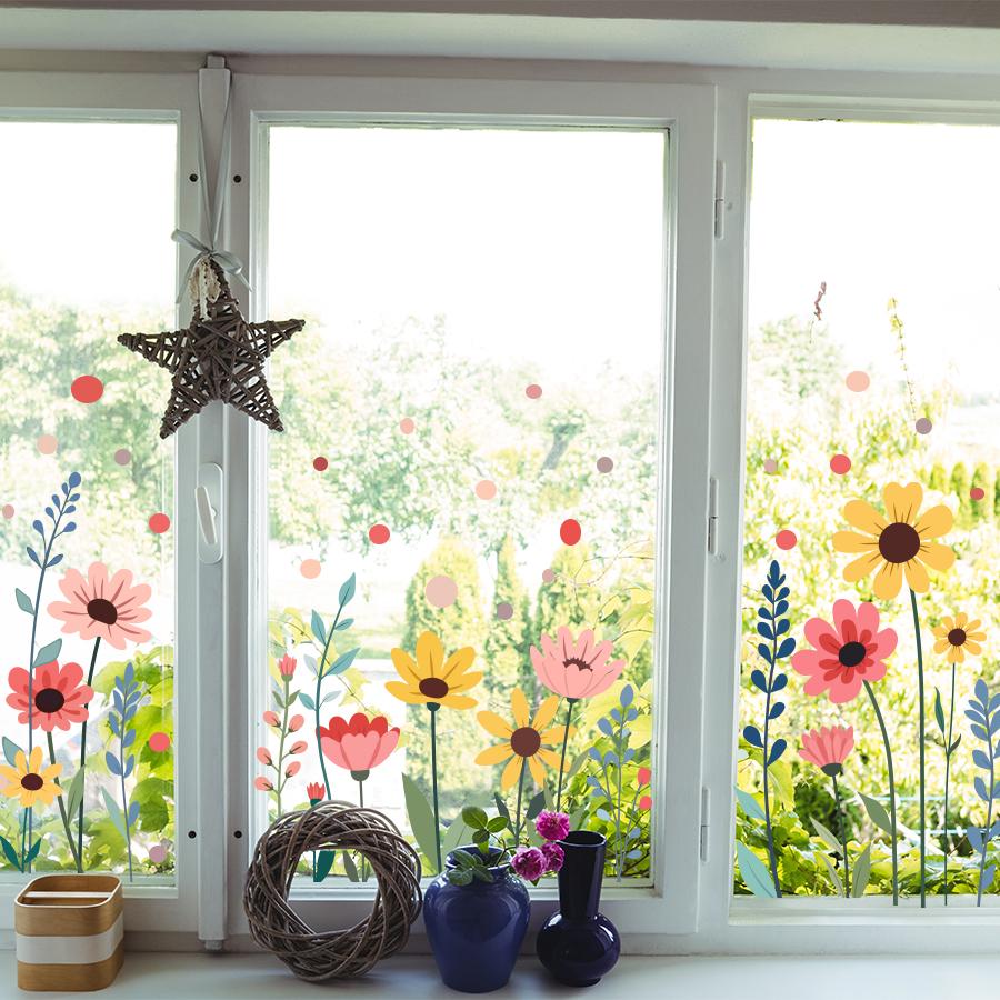 Static Window Clings Sticker Floral Raindrop Design For Home Office Decor Removable Privacy Glass Decal Easy Apply  Reusable