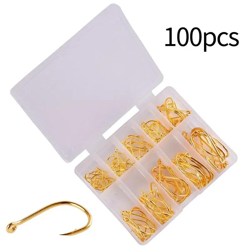 Fishing Hooks Set 100Pcs Box 10 Series High Carbon Steel Single Circle Fishing Hook Fly Fishing Jip Barbed Carp Hooks
