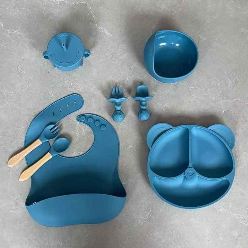 Silicone Baby Tableware: 8-Piece Set with Suction Plate & Bowl